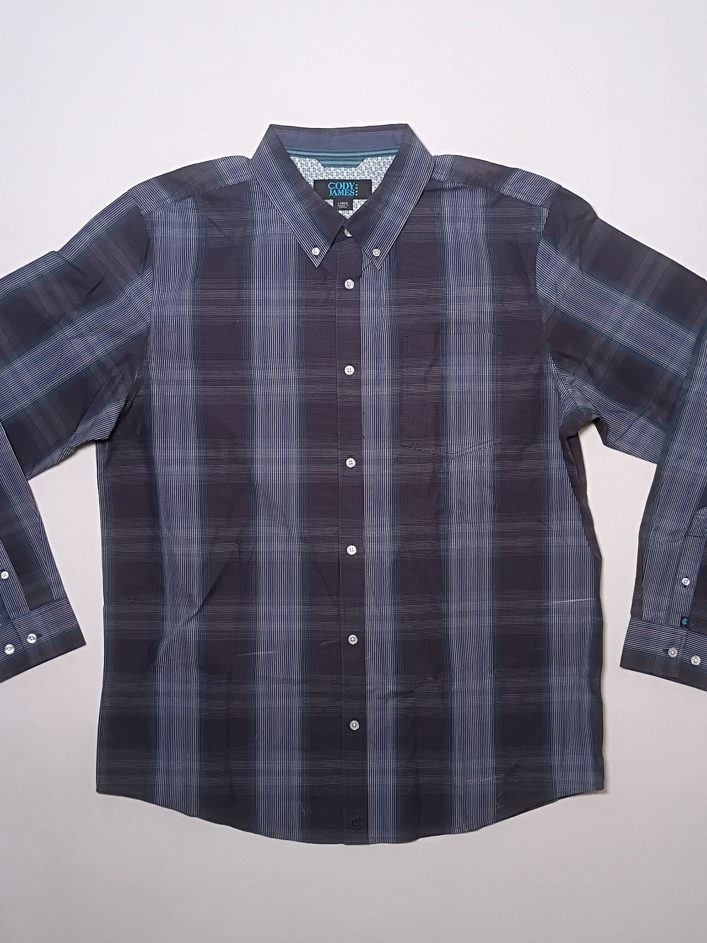 Cody James Core Mens Western Blue Plaid Button Down Shirt Oversized Large
